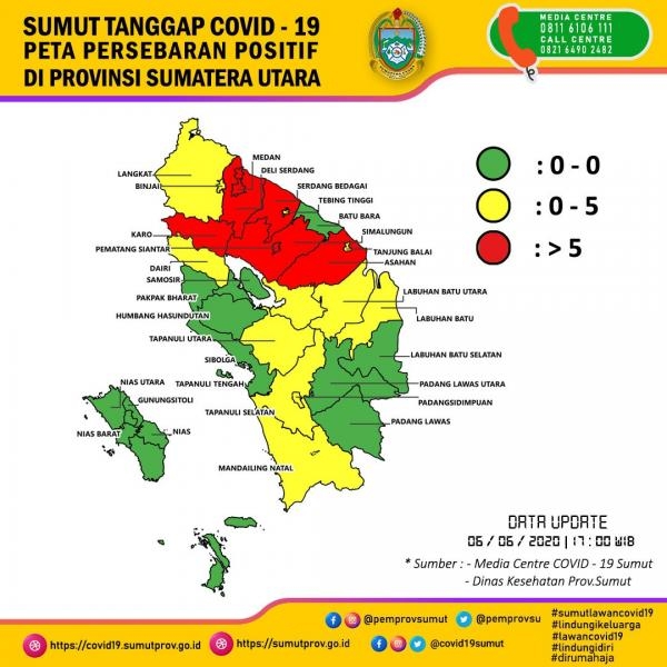 Peta Persebaran Positif di Provinsi Sumatera Utara 6 Juni 2020